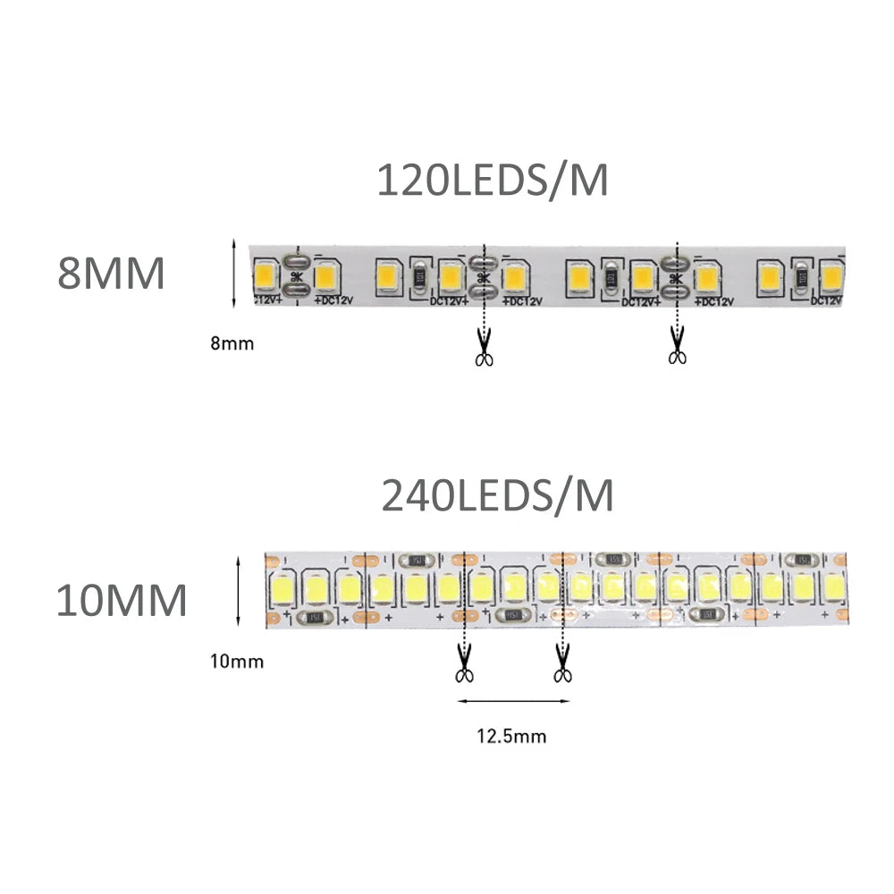 LED Strip Lights – 12V SMD 2835, Warm & Cool White, 1M–5M for Home & Desk Decor