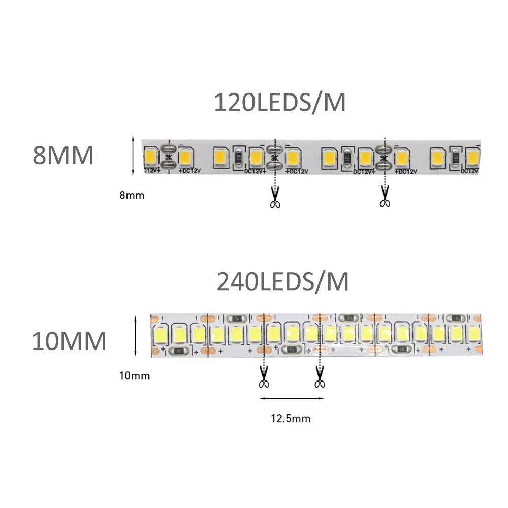 LED Strip Lights – 12V SMD 2835, Warm & Cool White, 1M–5M for Home & Desk Decor