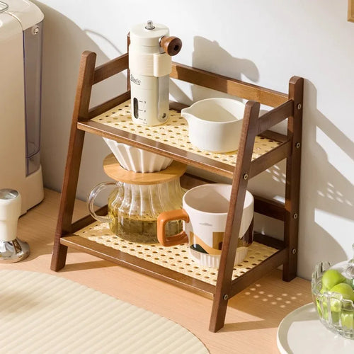 2-Tier Bamboo Countertop Organizer – Coffee Cup Holder & Multi-Purpose Storage Shelf